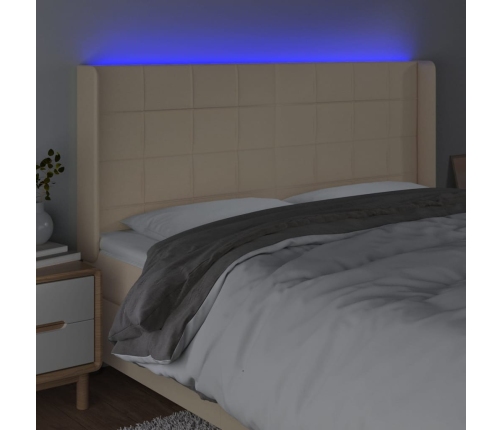 Cabecero con LED de tela color crema 183x16x118/128 cm