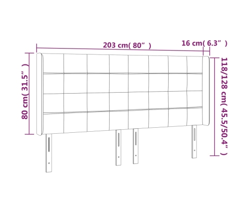 Cabecero con LED de tela gris claro 203x16x118/128 cm