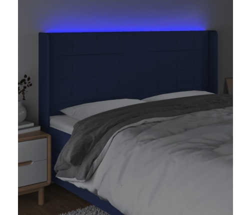 Cabecero con LED de tela azul 203x16x118/128 cm