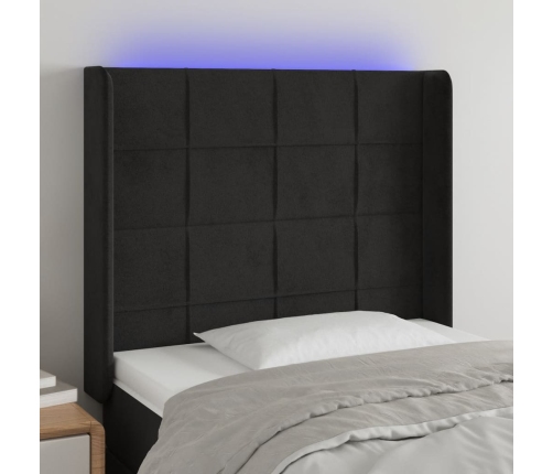 Cabecero con LED de terciopelo negro 83x16x118/128 cm