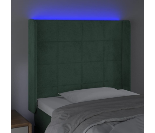 Cabecero con LED de terciopelo verde oscuro 83x16x118/128 cm