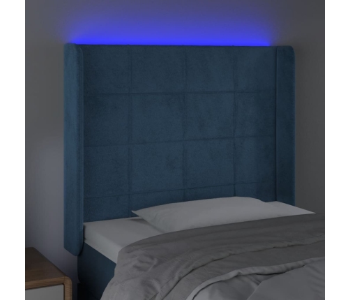 Cabecero con LED de terciopelo azul oscuro 83x16x118/128 cm