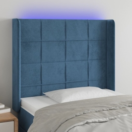 Cabecero con LED de terciopelo azul oscuro 83x16x118/128 cm