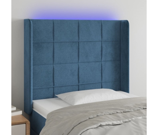 Cabecero con LED de terciopelo azul oscuro 83x16x118/128 cm