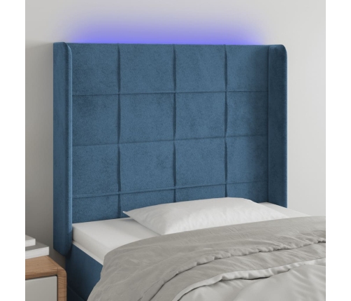 Cabecero con LED de terciopelo azul oscuro 93x16x118/128 cm