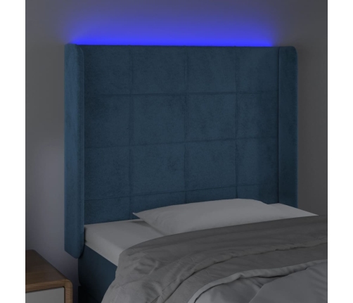 Cabecero con LED de terciopelo azul oscuro 103x16x118/128 cm