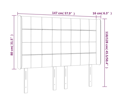 Cabecero con LED de terciopelo negro 147x16x118/128 cm