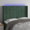 Cabecero con LED de terciopelo verde oscuro 147x16x118/128 cm