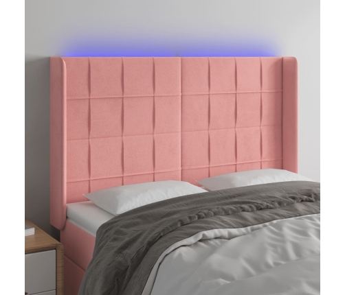 Cabecero con LED de terciopelo rosa 147x16x118/128 cm