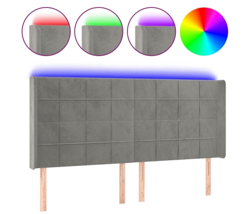 Cabecero con LED de terciopelo gris claro 163x16x118/128 cm