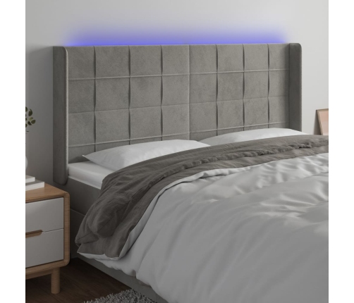 Cabecero con LED de terciopelo gris claro 163x16x118/128 cm