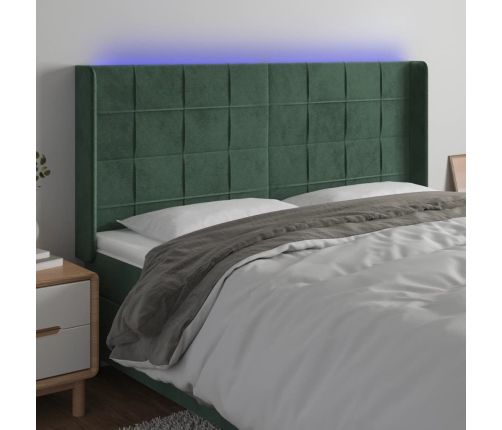 Cabecero con LED de terciopelo verde oscuro 163x16x118/128 cm