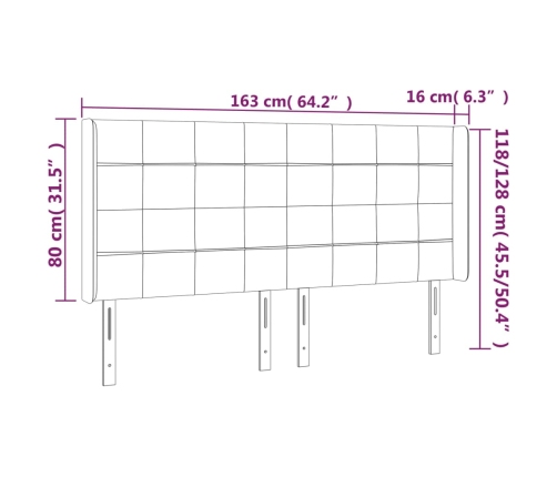 Cabecero con LED de terciopelo rosa 163x16x118/128 cm