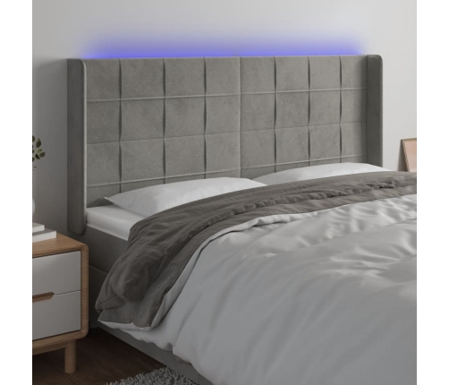 Cabecero con LED de terciopelo gris claro 203x16x118/128 cm