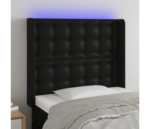 Cabecero con LED cuero sintético negro 83x16x118/128 cm