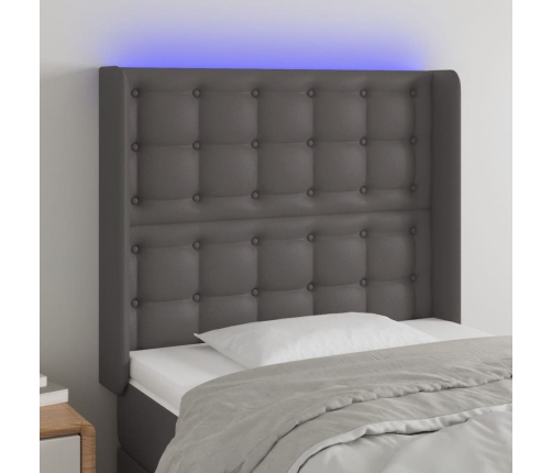 vidaXL Cabecero con LED cuero sintético gris 83x16x118/128cm