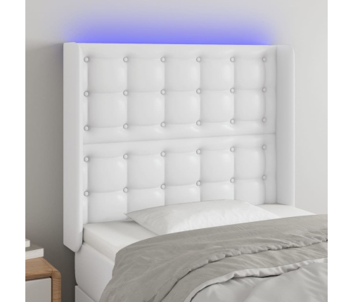 vidaXL Cabecero con LED cuero sintético blanco 93x16x118/128 cm