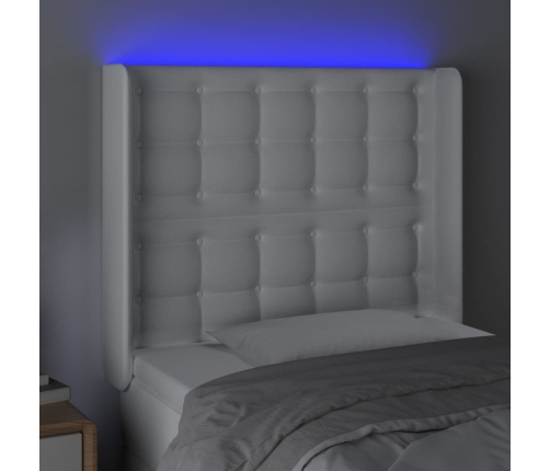 Cabecero con LED cuero sintético blanco 103x16x118/128 cm