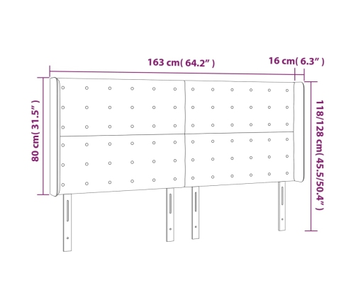 Cabecero con LED cuero sintético blanco 163x16x118/128 cm