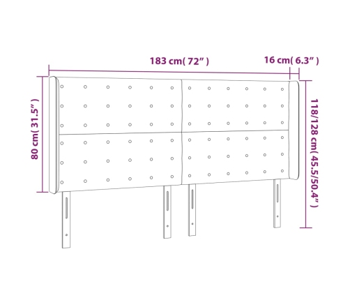 vidaXL Cabecero con LED cuero sintético negro 183x16x118/128 cm