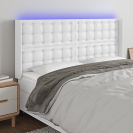 Cabecero con LED cuero sintético blanco 183x16x118/128 cm