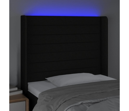 Cabecero con LED de tela negro 83x16x118/128 cm