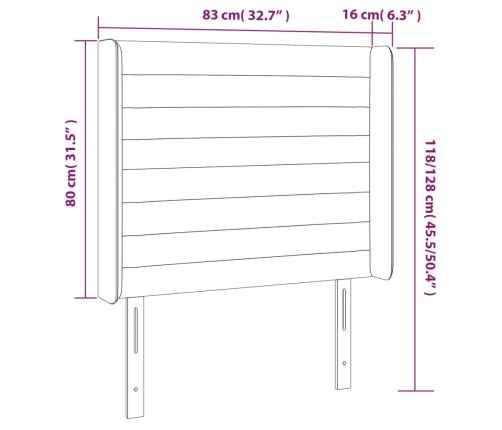 Cabecero con LED de tela color crema 83x16x118/128 cm