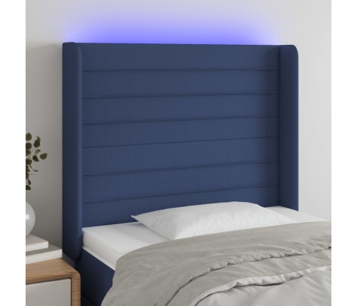 Cabecero con LED de tela azul 103x16x118/128 cm