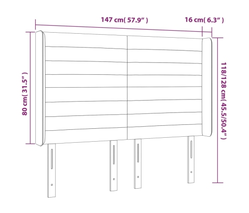 Cabecero con LED de tela gris claro 147x16x118/128 cm