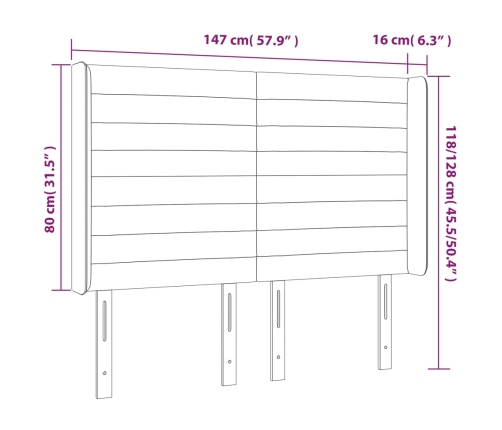 vidaXL Cabecero con LED de tela gris taupe 147x16x118/128 cm