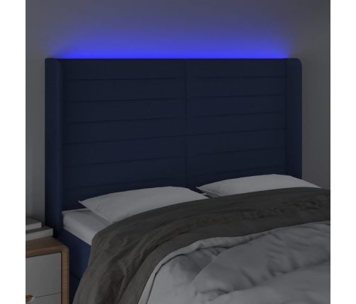 vidaXL Cabecero con LED de tela azul 147x16x118/128 cm