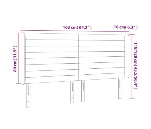 Cabecero con LED de tela gris claro 163x16x118/128 cm