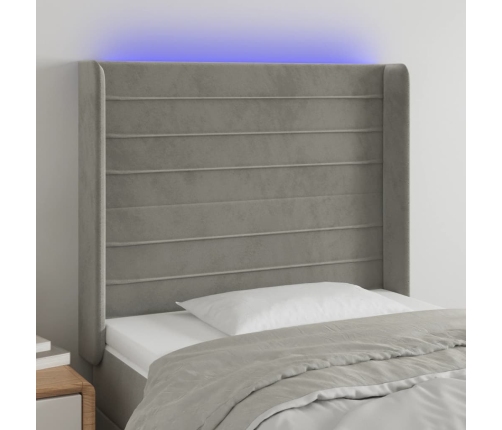 Cabecero con LED de terciopelo gris claro 83x16x118/128 cm