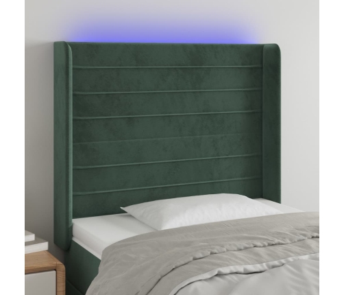 Cabecero con LED de terciopelo verde oscuro 83x16x118/128 cm