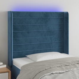 Cabecero con LED de terciopelo azul oscuro 83x16x118/128 cm