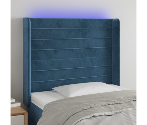 Cabecero con LED de terciopelo azul oscuro 83x16x118/128 cm