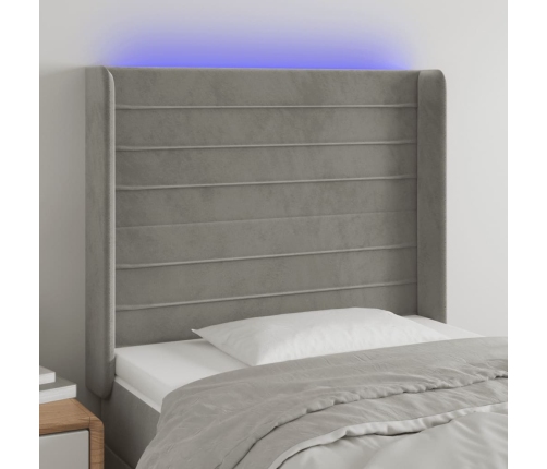 Cabecero con LED de terciopelo gris claro 93x16x118/128 cm