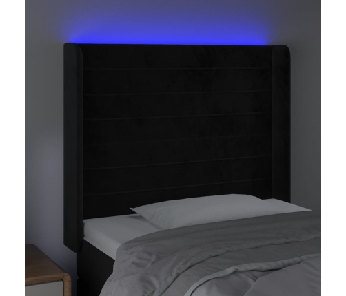 Cabecero con LED de terciopelo negro 93x16x118/128 cm