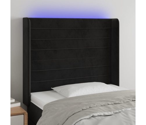 Cabecero con LED de terciopelo negro 93x16x118/128 cm