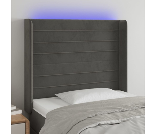 Cabecero con LED de terciopelo gris oscuro 103x16x118/128 cm