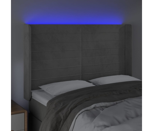 Cabecero con LED de terciopelo gris claro 147x16x118/128 cm