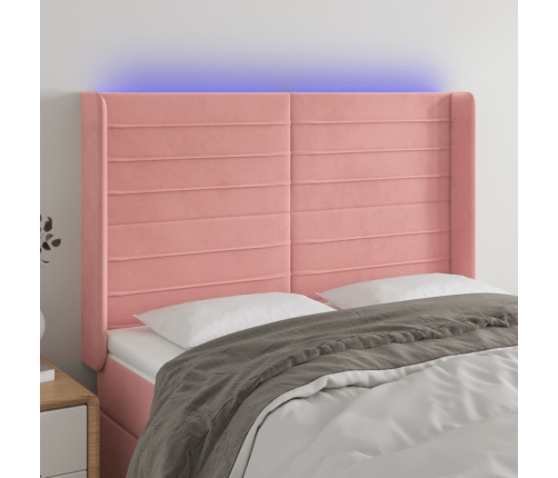 Cabecero con LED de terciopelo rosa 147x16x118/128 cm