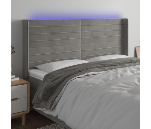 vidaXL Cabecero con LED de terciopelo gris claro 163x16x118/128 cm