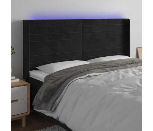 Cabecero con LED de terciopelo negro 163x16x118/128 cm