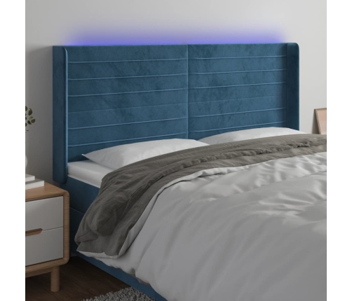 Cabecero con LED de terciopelo azul oscuro 163x16x118/128 cm