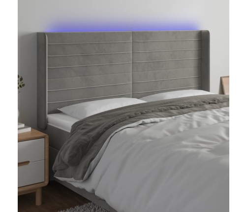 Cabecero con LED de terciopelo gris claro 183x16x118/128 cm