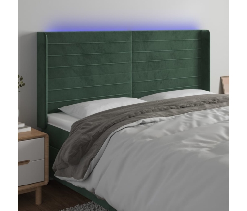 Cabecero con LED de terciopelo verde oscuro 203x16x118/128 cm