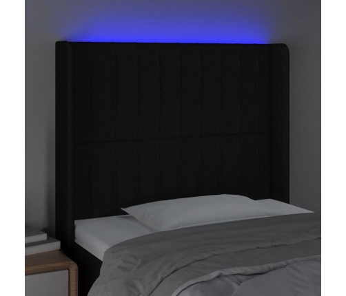 Cabecero con LED de tela negro 83x16x118/128 cm