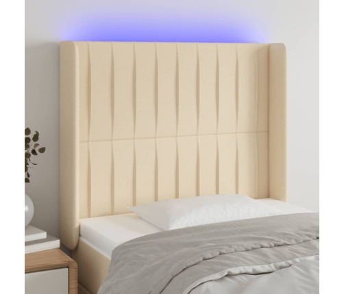 Cabecero con LED de tela color crema 83x16x118/128 cm