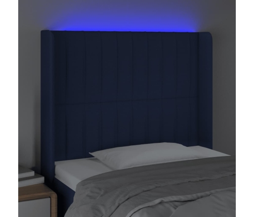 Cabecero con LED de tela azul 93x16x118/128 cm